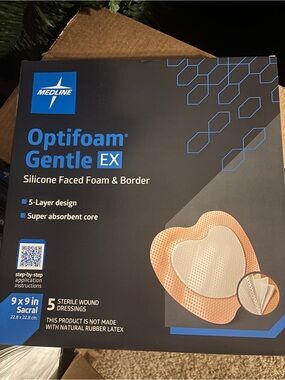 Medline Optifoam Gentle EX Silicone Faced Foam & Border Dressing 5 - 9x9” New